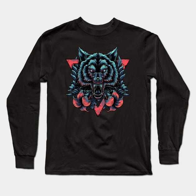 Lone Wolf Illustration Long Sleeve T-Shirt by stashygraphics